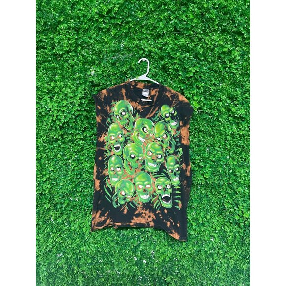 Other - Acid Wash liquid blue skull Cut-off T-shirt - Adult Mens XL - M85